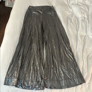 Shiny Metallic Wide-Leg Pants